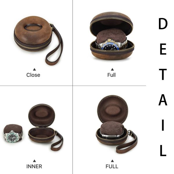 Genuine Leather Round portable watch storage bag
