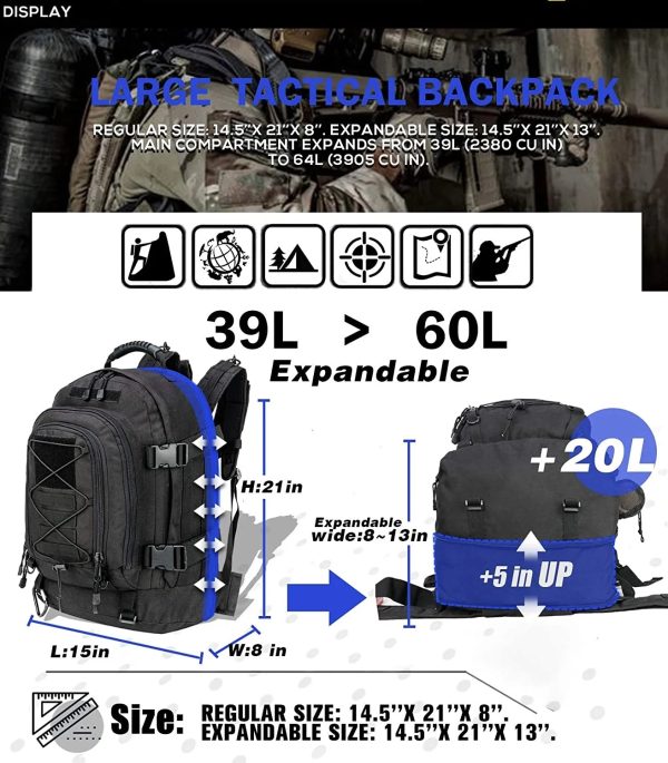 Tactical Hiking Expandable 39L-60L Backpack