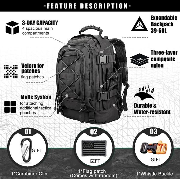 Tactical Hiking Expandable 39L-60L Backpack