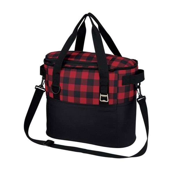 Plaid Pattern Cooler Insulated Bag W/ Bottle Opener
