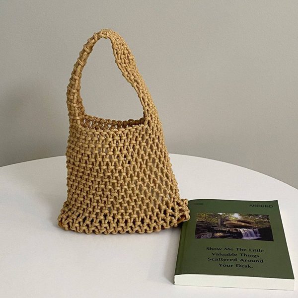Hand-woven Shoulder Drawstring Summer Beach Bag