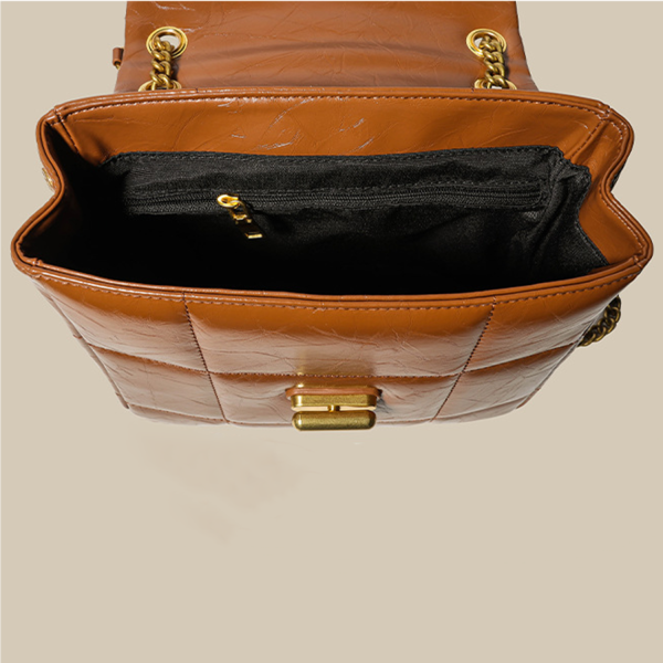 Trendy Flap Gold PU Leather Quilted Tote Bag