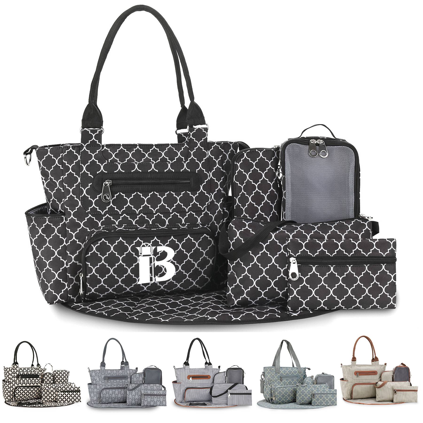 Polyester portable diaper tote bag set