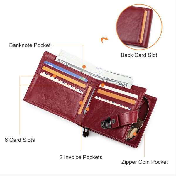 Genuine Leather RFID Small Square Buckle Wallet Women Red