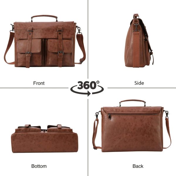 17.3 Inch Vintage PU Leather Laptop Bag Briefcase Satchel