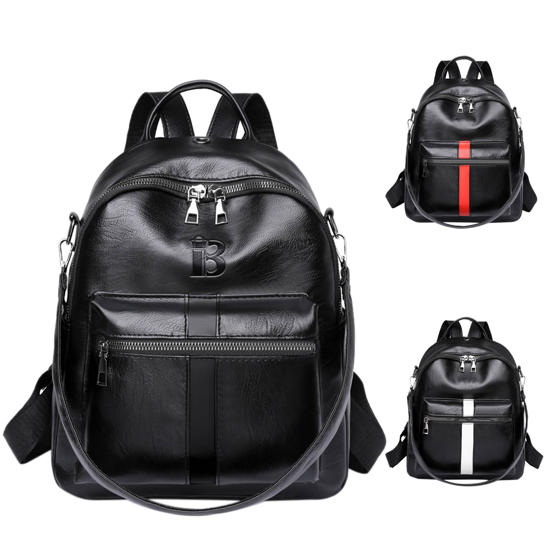 Pu Leather Black Backpack