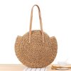 Women Round Hollow Straw Tote Bag