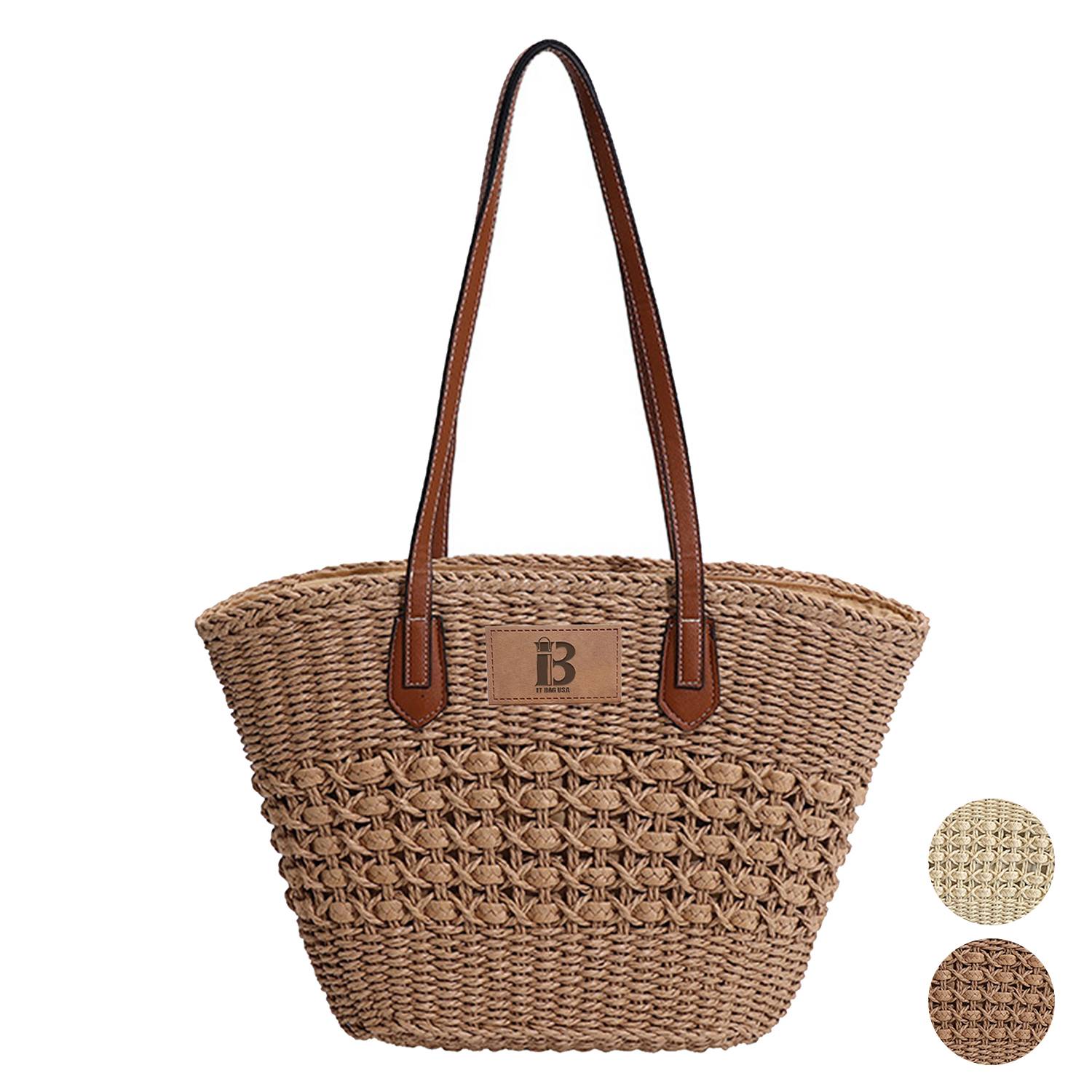 Straw Summer Large Shoulder Tote Beach Bag