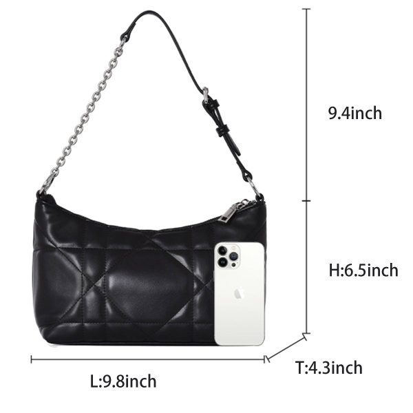 PU Leather Hobo Tote Handbag With Metal Chain for Women