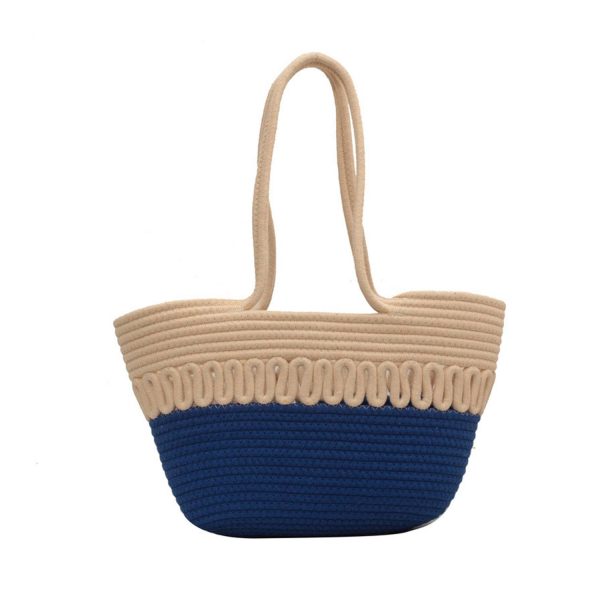 Cotton rope basket straw summer beach storage bag