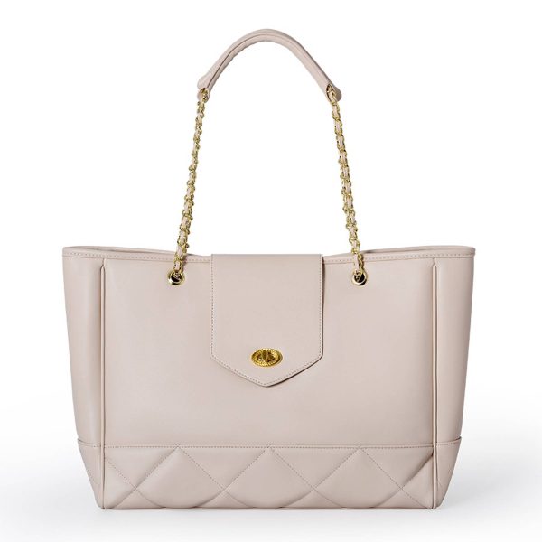 Elegant PU Leather Ladies Handbag Metal Chain Tote Bag