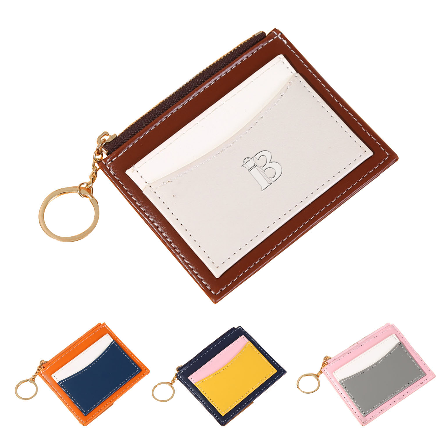 PU leather wallet card holder with keychain