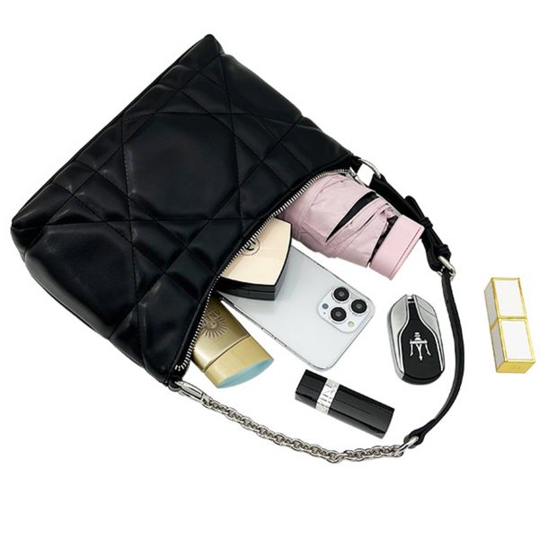 PU Leather Hobo Tote Handbag With Metal Chain for Women