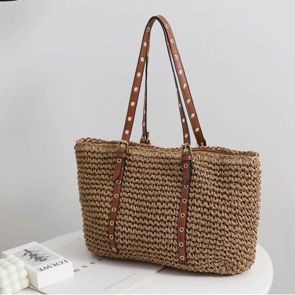 Summer shoulder handheld Straw beach tote bag
