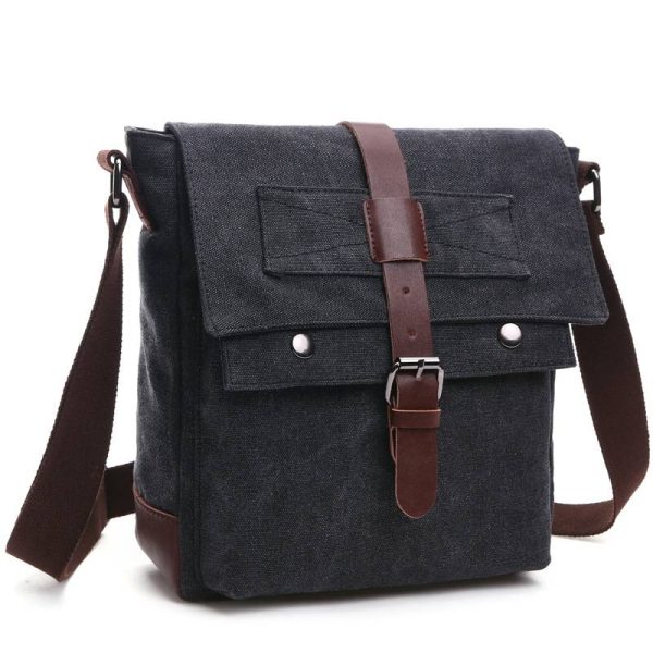 Small Vintage Canvas Leather Messenger Crossbody Bag