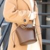 Genuine Leather Ruffled Bucket Cross-body Drawstring Bag