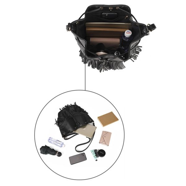 PU Leather Tassel Bucket Crossbody Bag