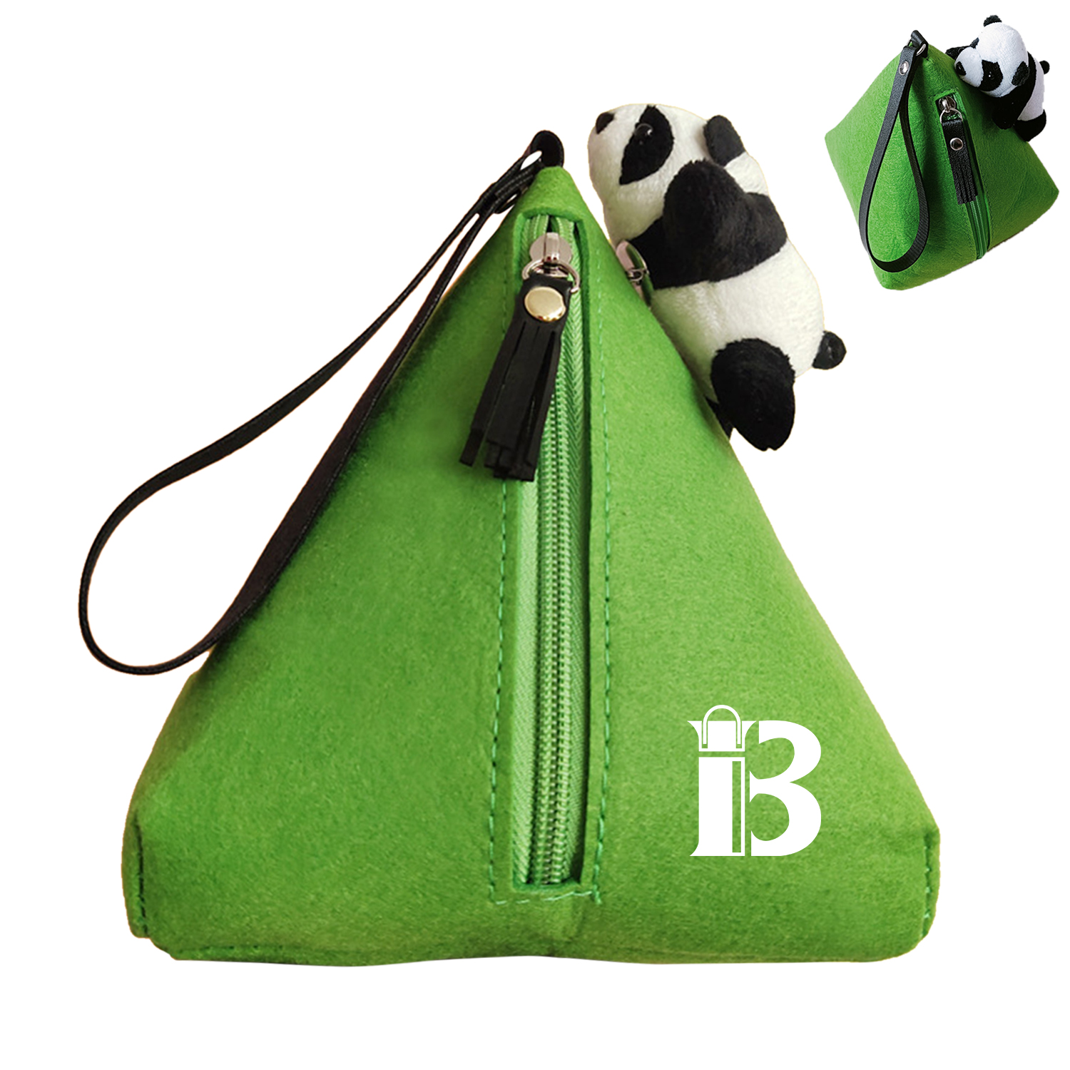 Felt panda coin purse wallet with hanging rope