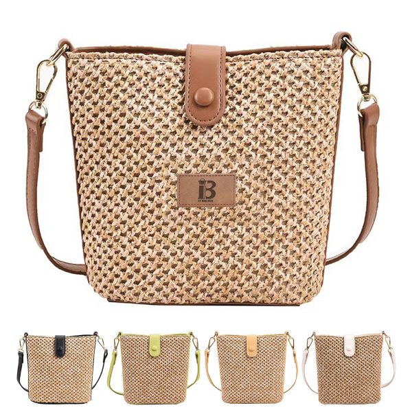 Summer Straw Women Woven Crossbody Bucket Bag
