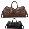 Oversized Genuine Leather Travel Duffel Bag With Shoe Pouch