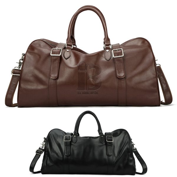 Oversized Genuine Leather Travel Duffel Bag With Shoe Pouch