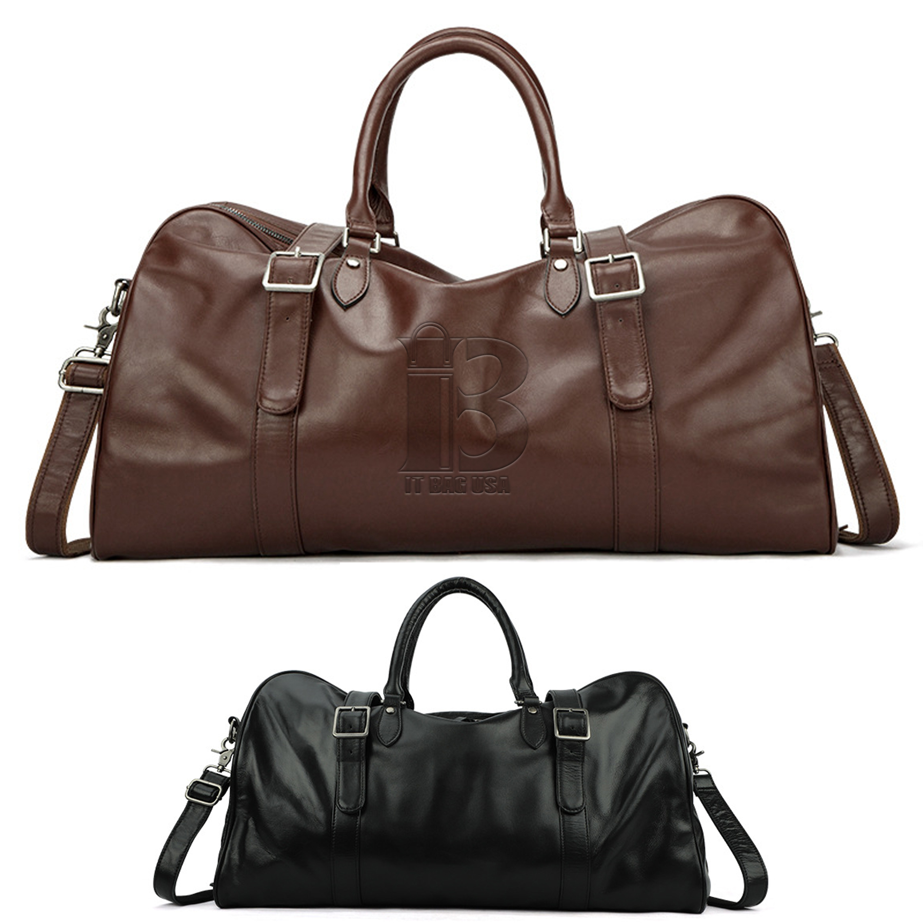 Oversized Genuine Leather Travel Duffel Bag With Shoe Pouch