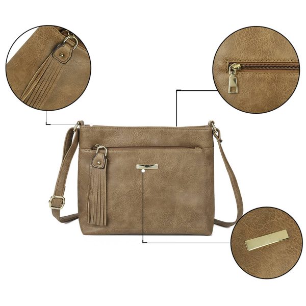 Brown PU Business Commuting Tassels Messenger Bag for Women