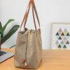 Leather Nylon Shoulder Tote Bag