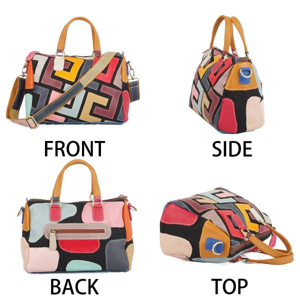 Genuine Leather Geometric colourful contrast cross-body bag
