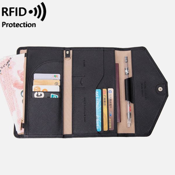 PU leather RFID multifunctional passport wallet for women