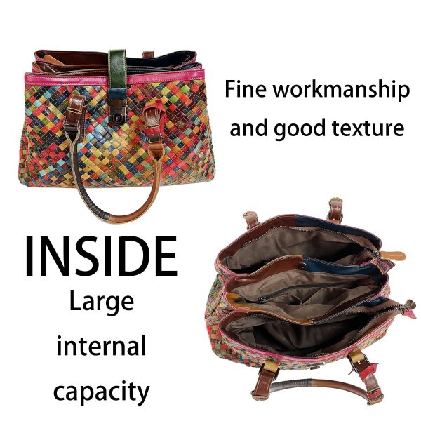 Genuine Leather Vintage woven tote cross-body bag