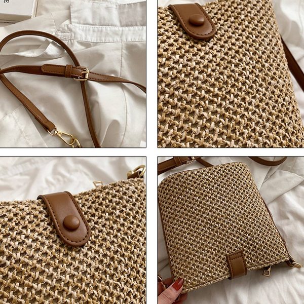 Summer Straw Women Woven Crossbody Bucket Bag