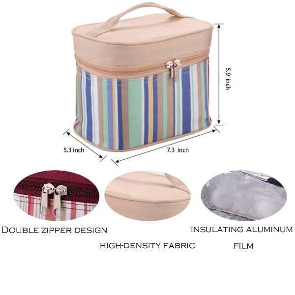 Portable Striped Insulated Lunch Bag