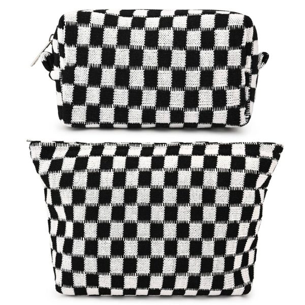 Wool Large Checkered Cosmetic Storage Bag with High Capacity