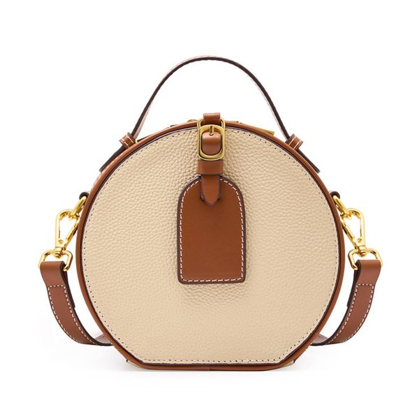 Genuine Leather Round hand-held women's Crossbody bag