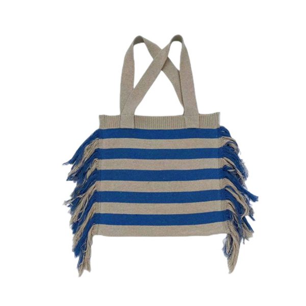 Polyester striped knitting tote bag