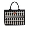 Large Capacity Canvas Tote Bag Black and White Checkerboard