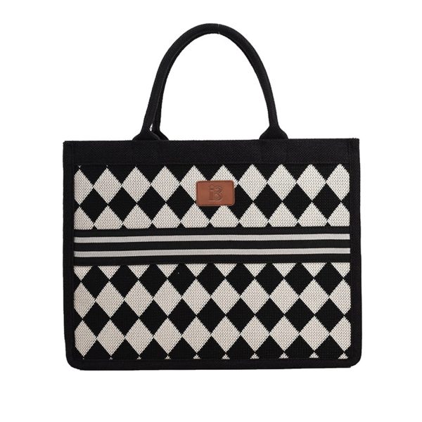 Large Capacity Canvas Tote Bag Black and White Checkerboard