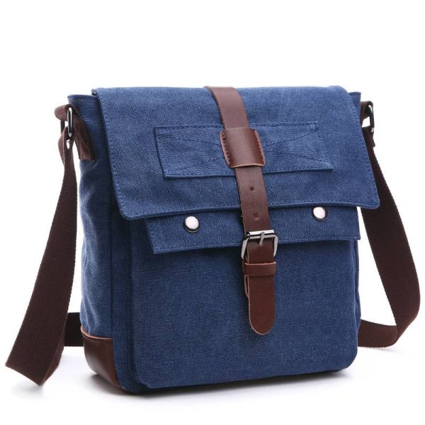 Small Vintage Canvas Leather Messenger Crossbody Bag