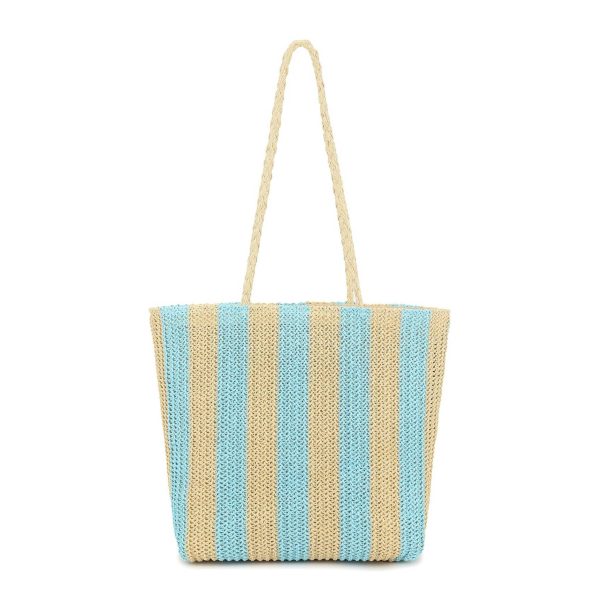 Women Beach Straw Striped Tote Bag