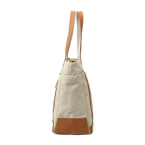 Leather Handle Handbag Waterproof Canvas Bag