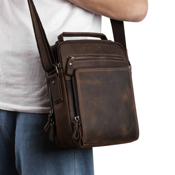 Large capacity genuine leather crossbody bag for men