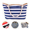 Striped Canvas Beach Tote Bag