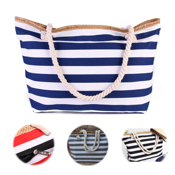 Striped Canvas Beach Tote Bag