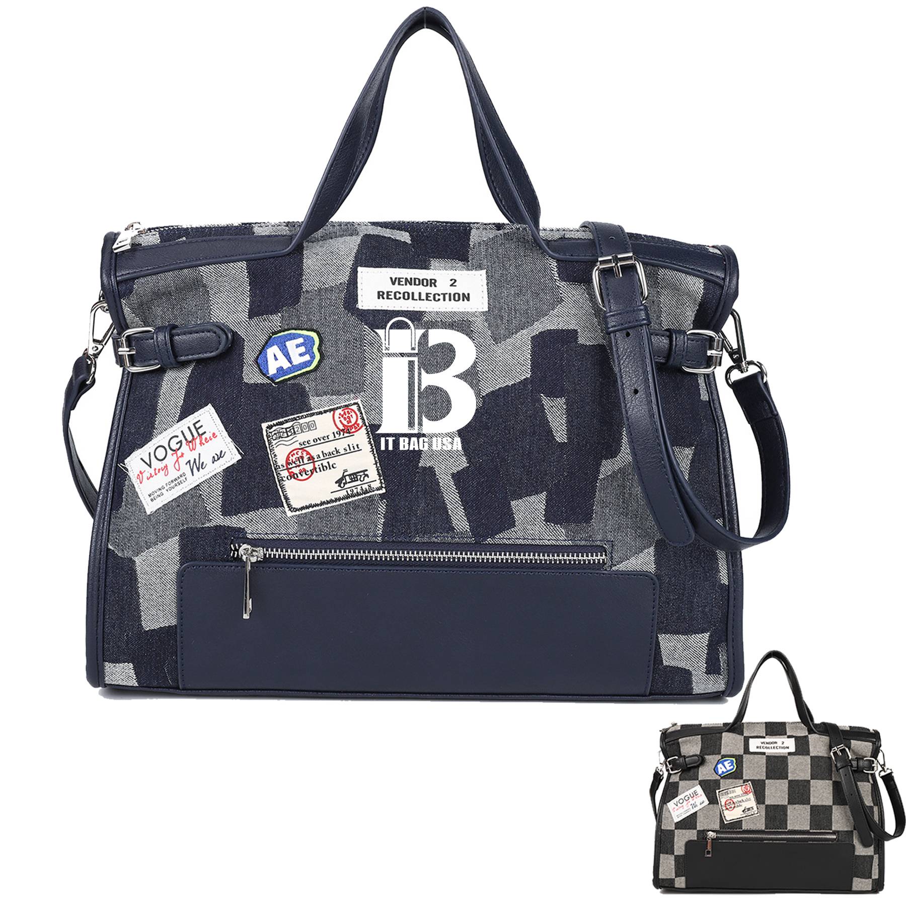 Canvas Street Trend Crossbody Bag for Women - Black/Blue