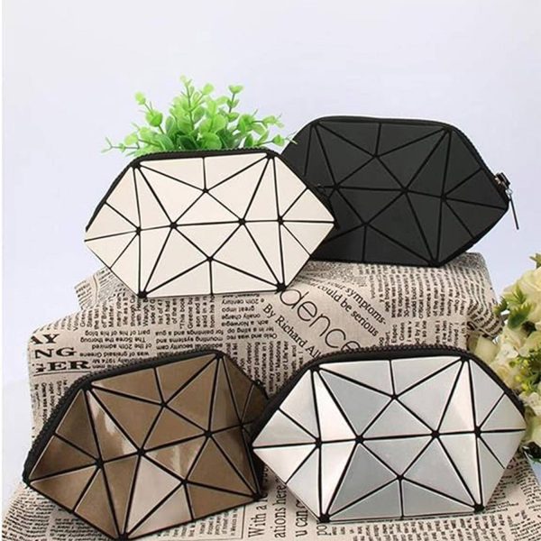Pu Geometric Travel Foldable Cosmetic Bag
