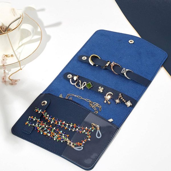 Portable PU Leather Travel Jewelry Roll Organizer