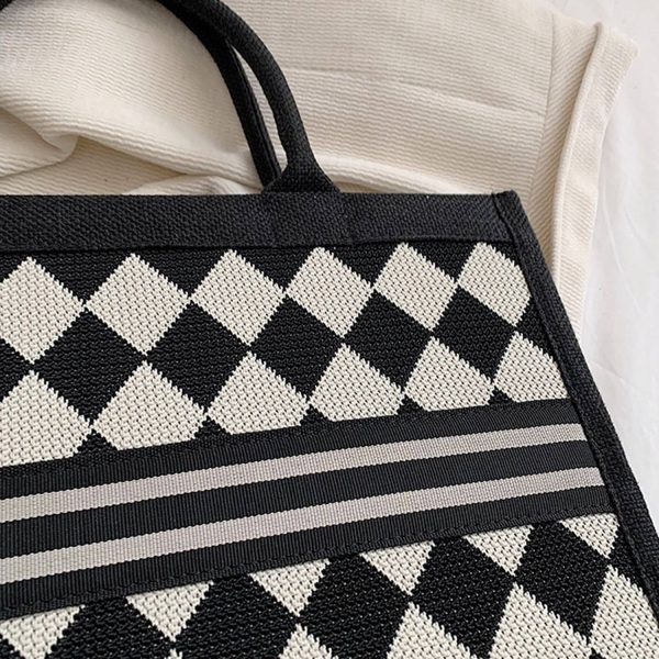 Large Capacity Canvas Tote Bag Black and White Checkerboard
