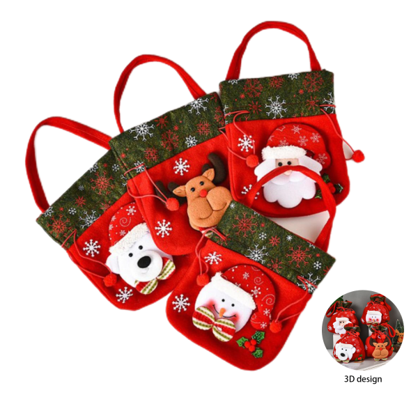 3D Designs Flannel Decoration Christmas Drawstring Gift Bags
