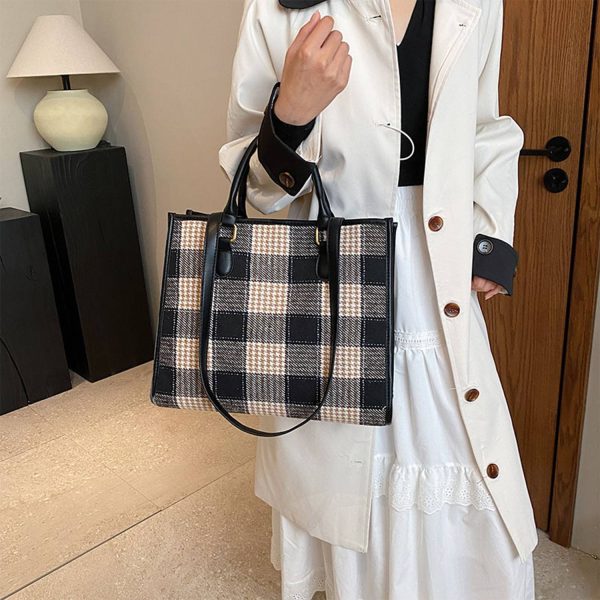 Canvas Crossbody Bag Fashion Checkered Tote for Women